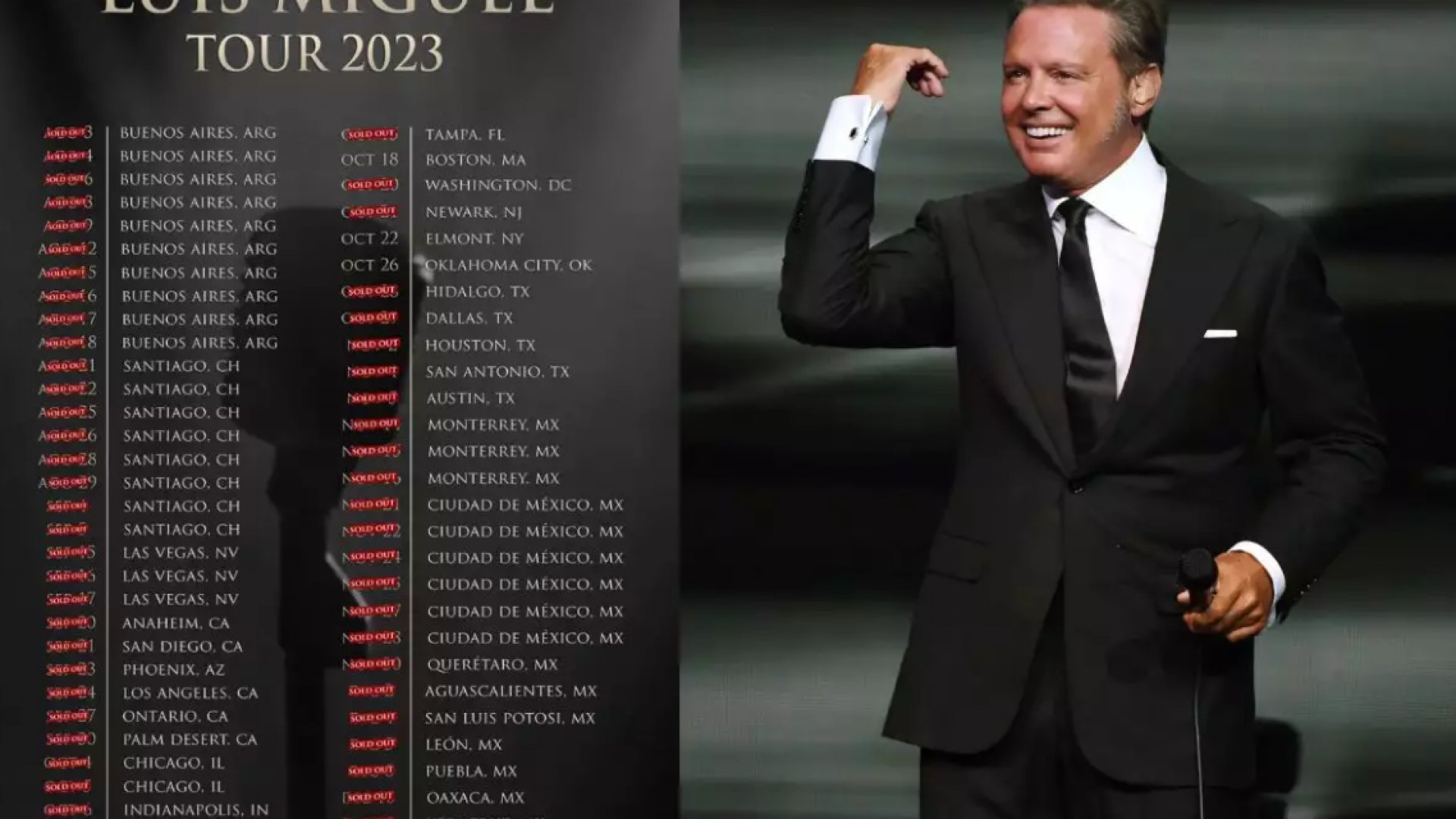 Luis Miguel presume sold out en 59 de 62 conciertos anunciados