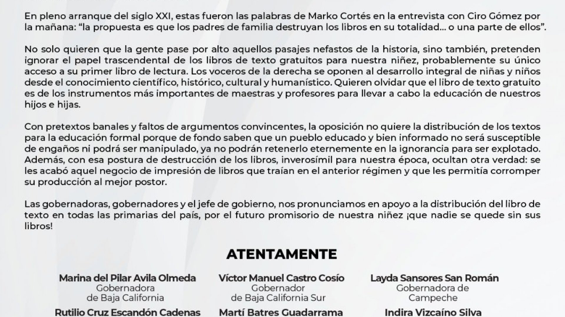 Gobernadores a favor de los libros de texto gratuito ¿Quienes son?