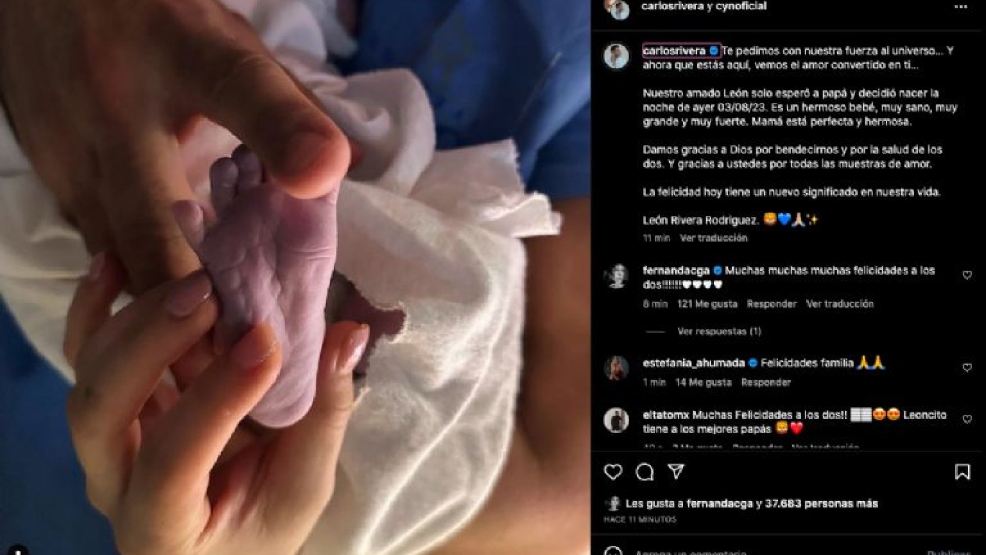Nace León, hijo de los ex académicos Carlos Rivera y Cynthia Rodríguez