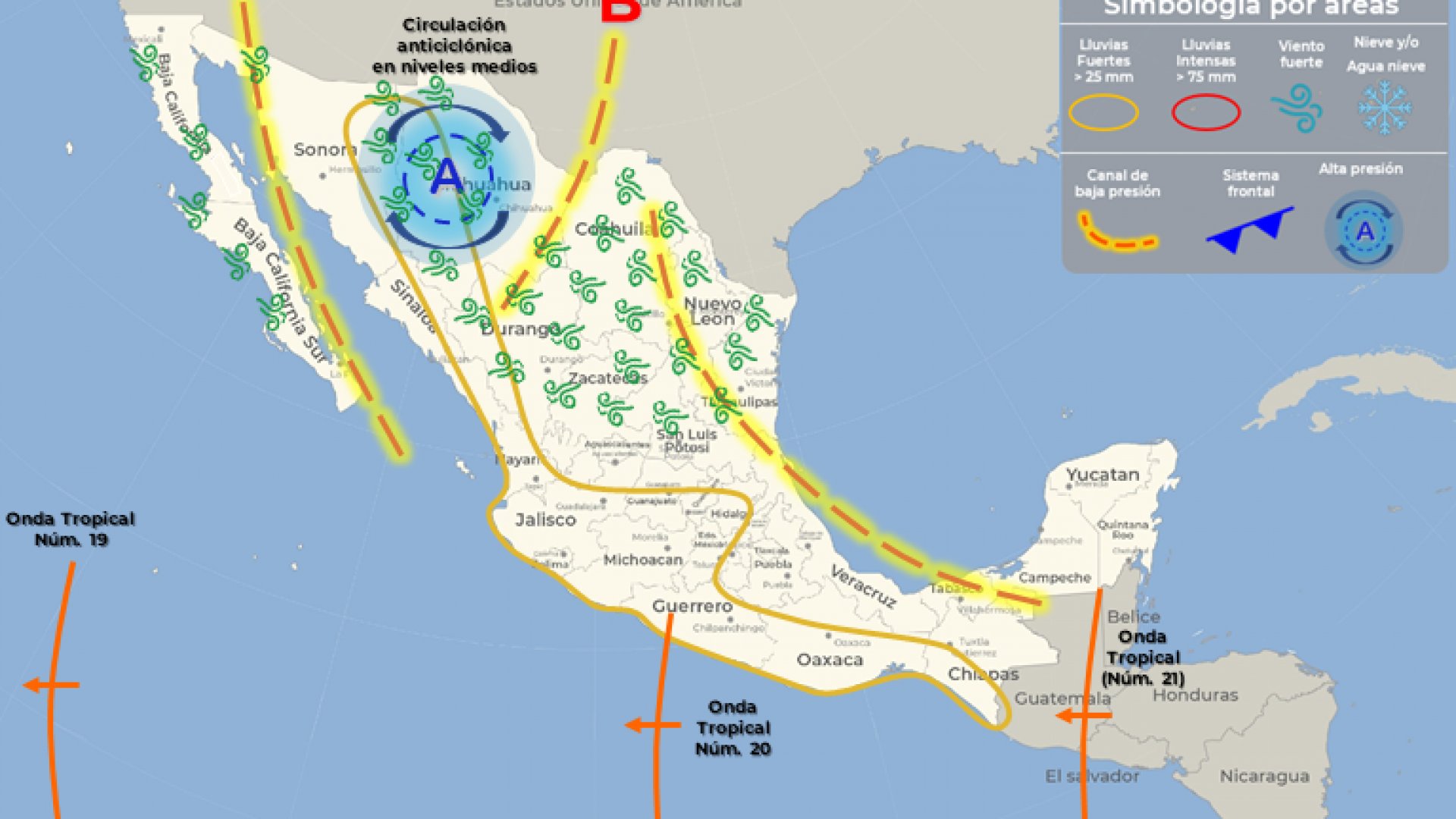 Onda tropical 20 traerá lluvias al Occidente del territorio mexicano
