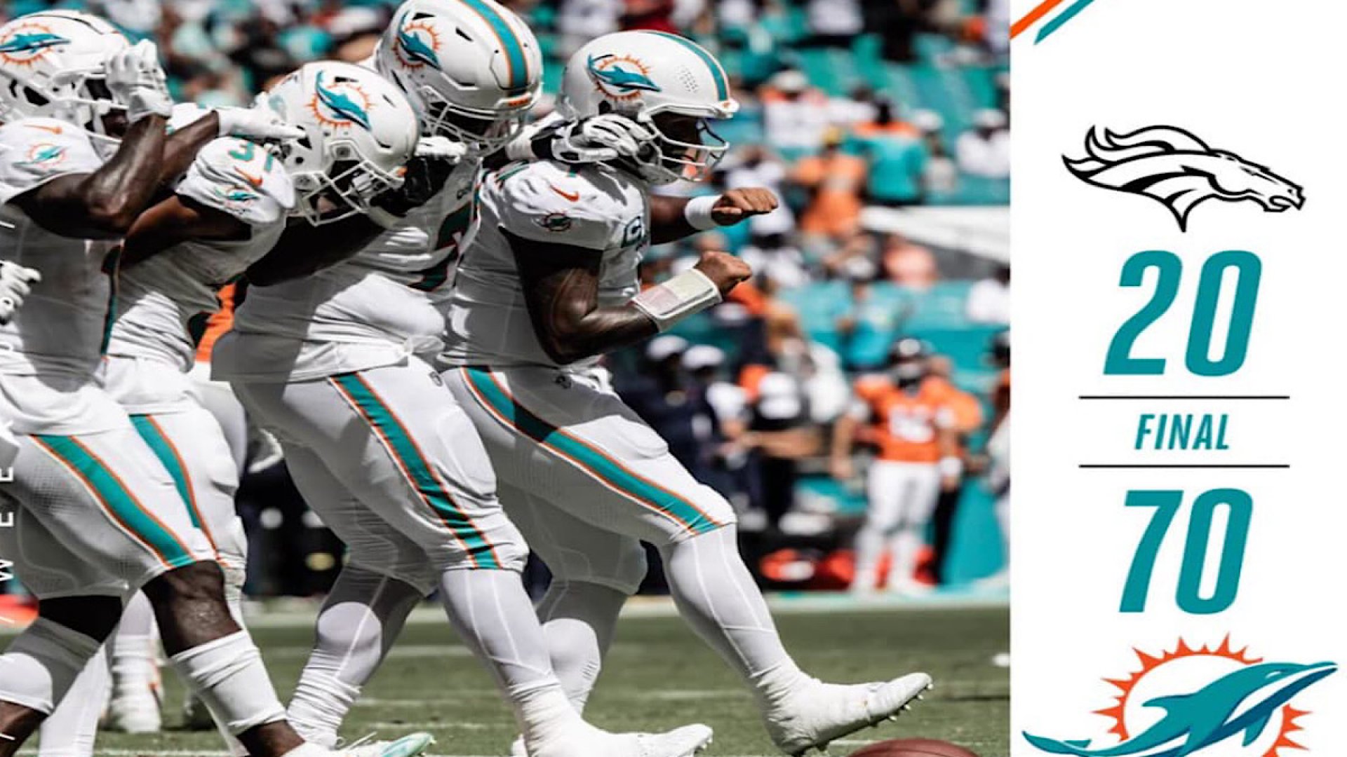 ¡Paliza histórica! Los Dolphins aplastan 70-20 a los Broncos