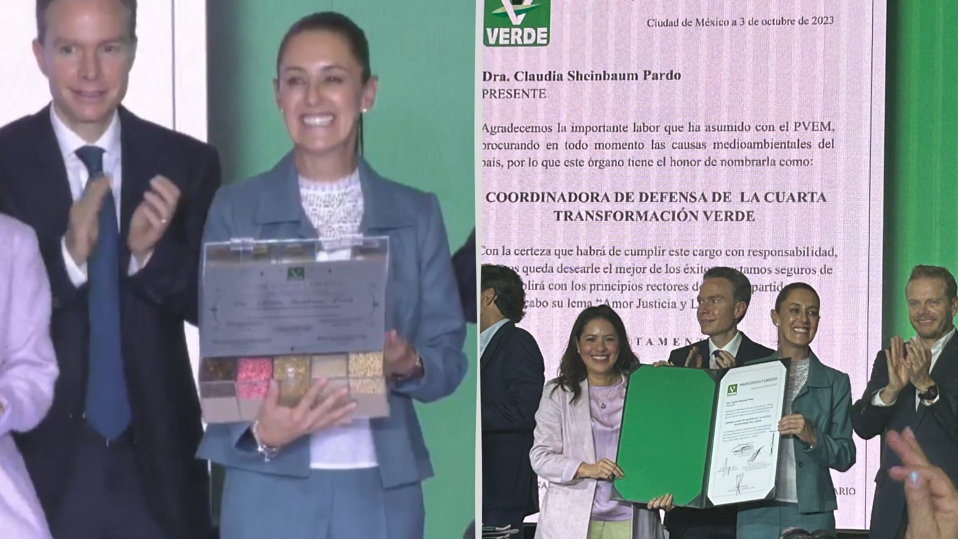 Claudia Sheinbaum recibe constancia del PVEM como Coordinadora de Defensa de la 4T