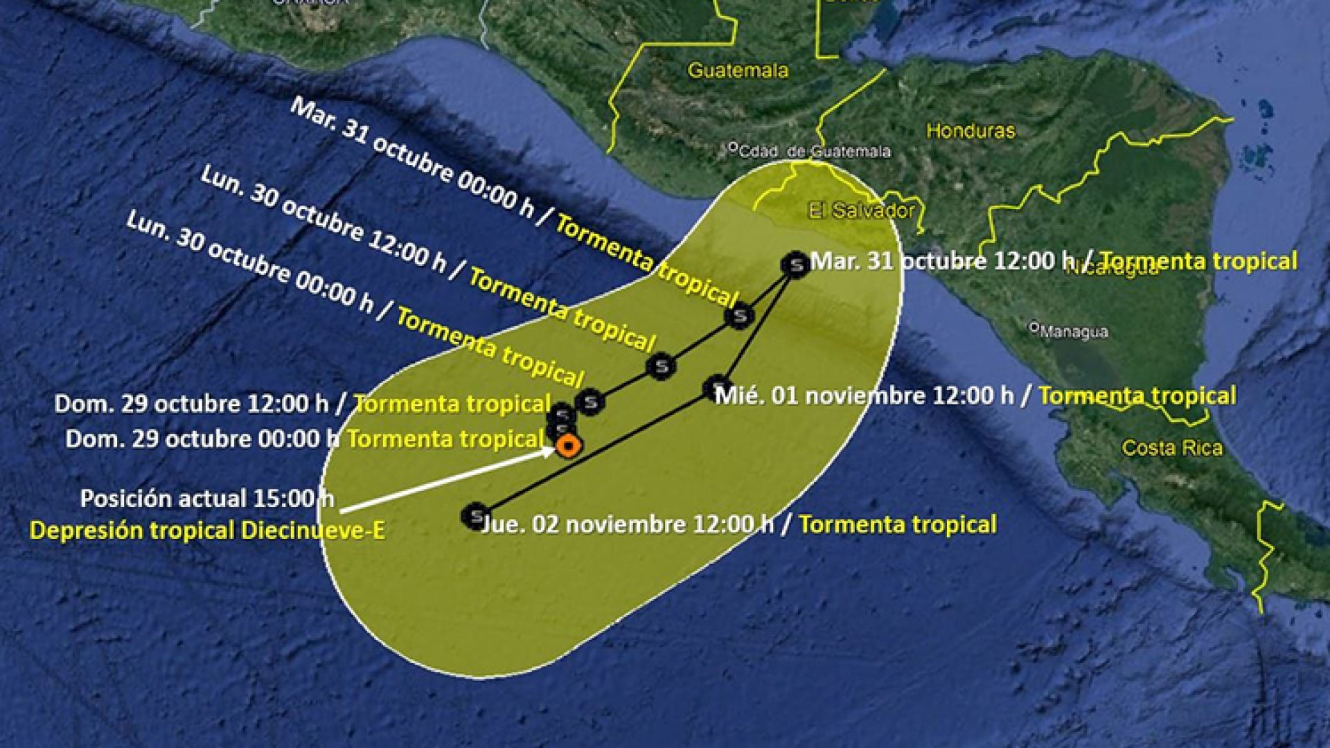 Se forma depresión tropical 19-E frente a costas de Chiapas