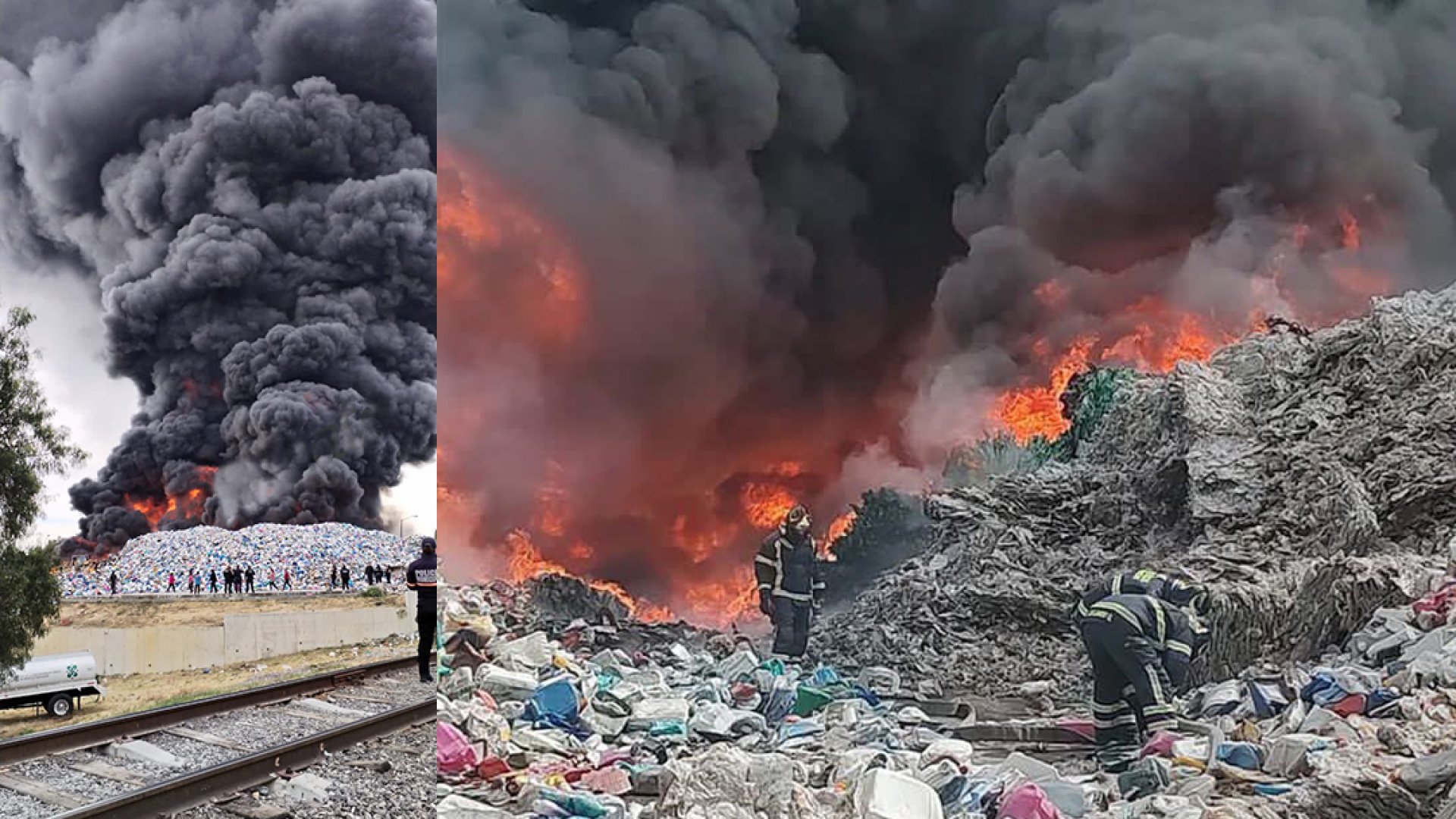 Fuerte incendio en depósito de reciclaje en Los Reyes Acaquilpan