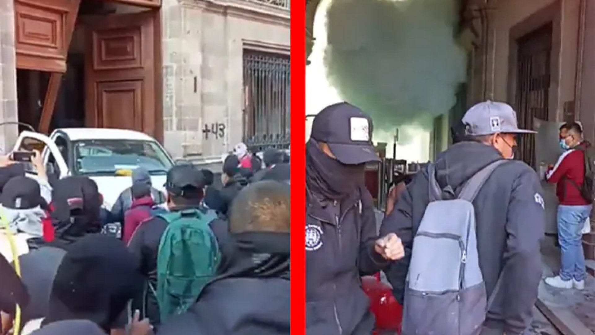 Normalistas de Ayotzinapa tumban puerta de Palacio Nacional