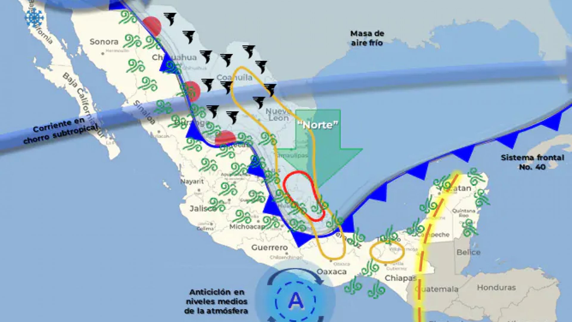 Frente Frío 40 traerá fuertes lluvias para este lunes