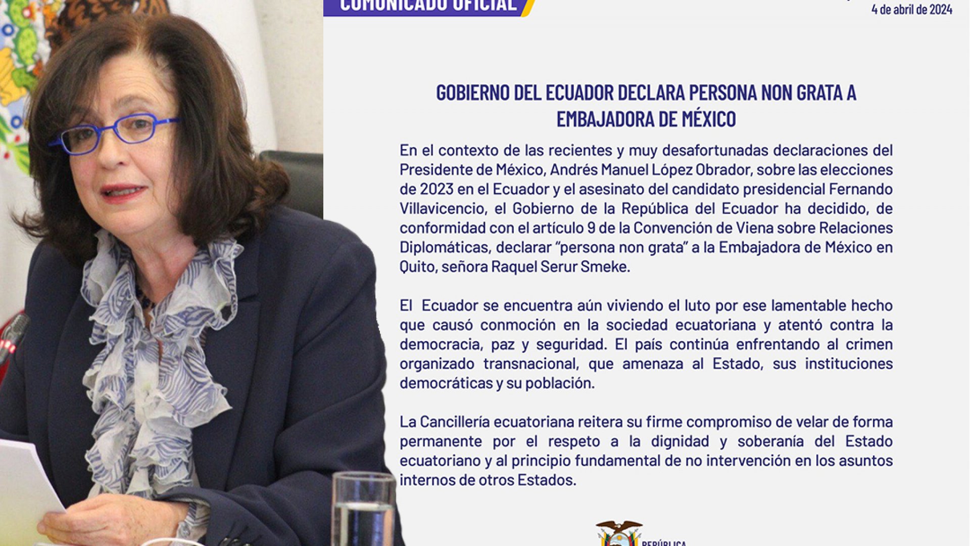 Declara Ecuador persona non grata  a Embajadora  de México