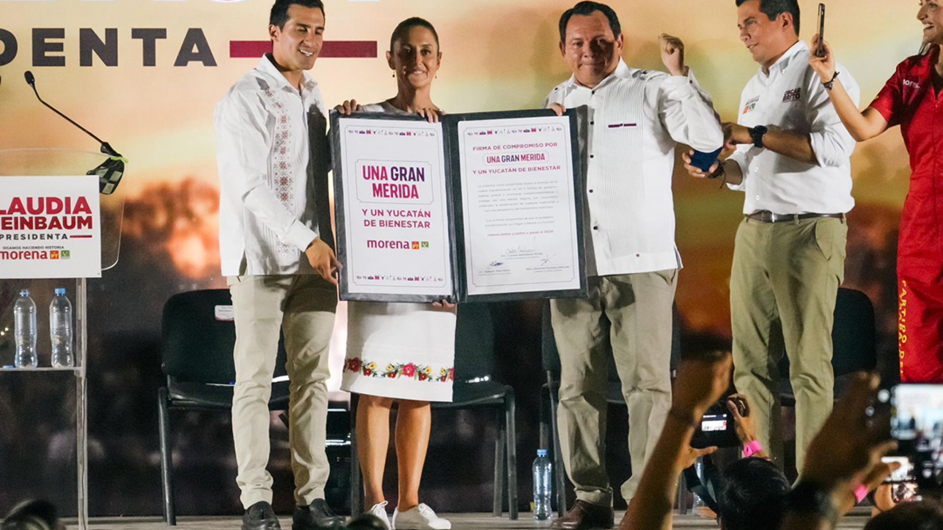 Firman Claudia Sheinbaum, Huacho Díaz y Rommel Pacheco compromiso por una gran Mérida y un Yucatán de bienestar