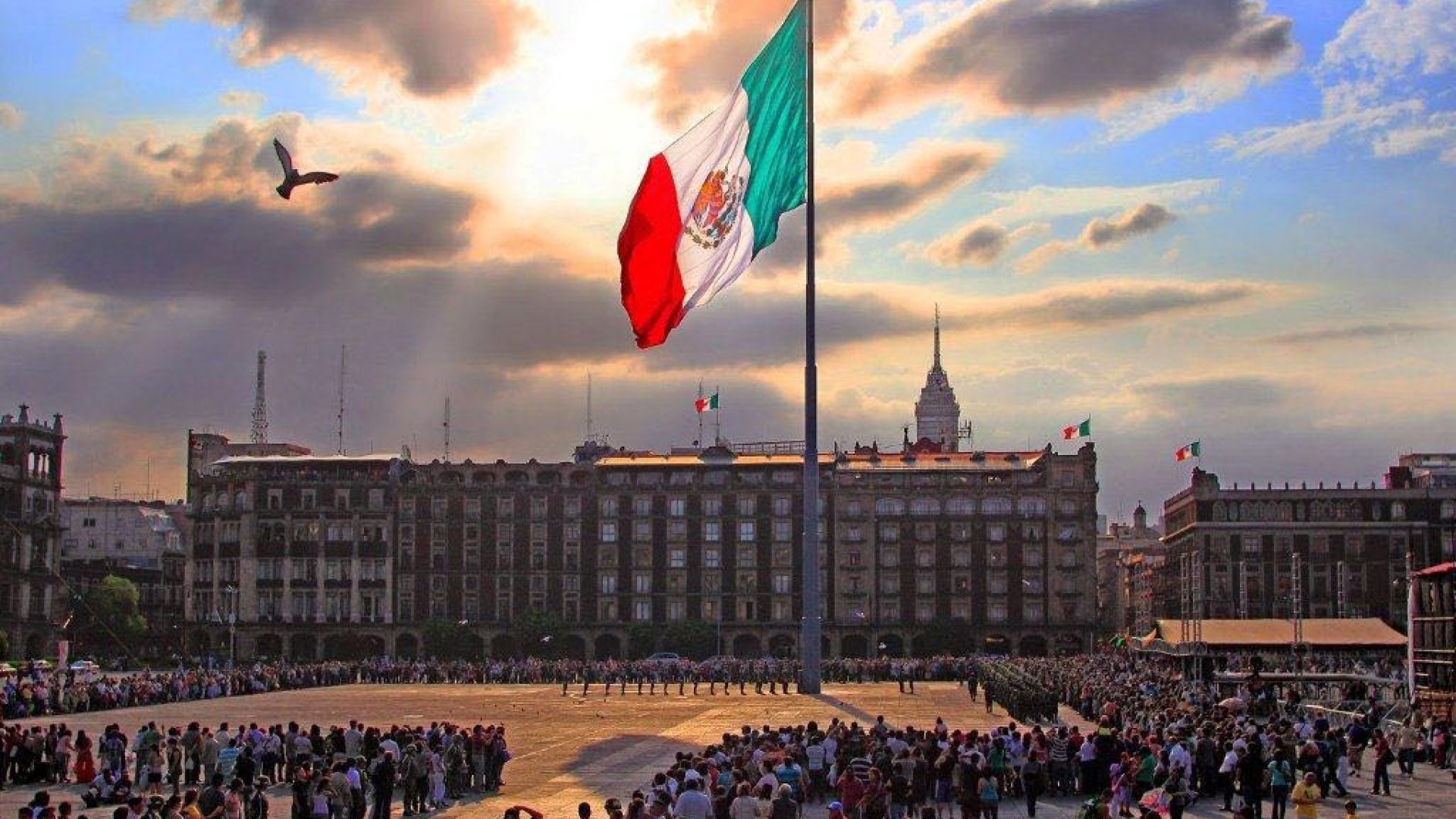 Acepta AMLO izar bandera del Zócalo el día de la Marea Rosa