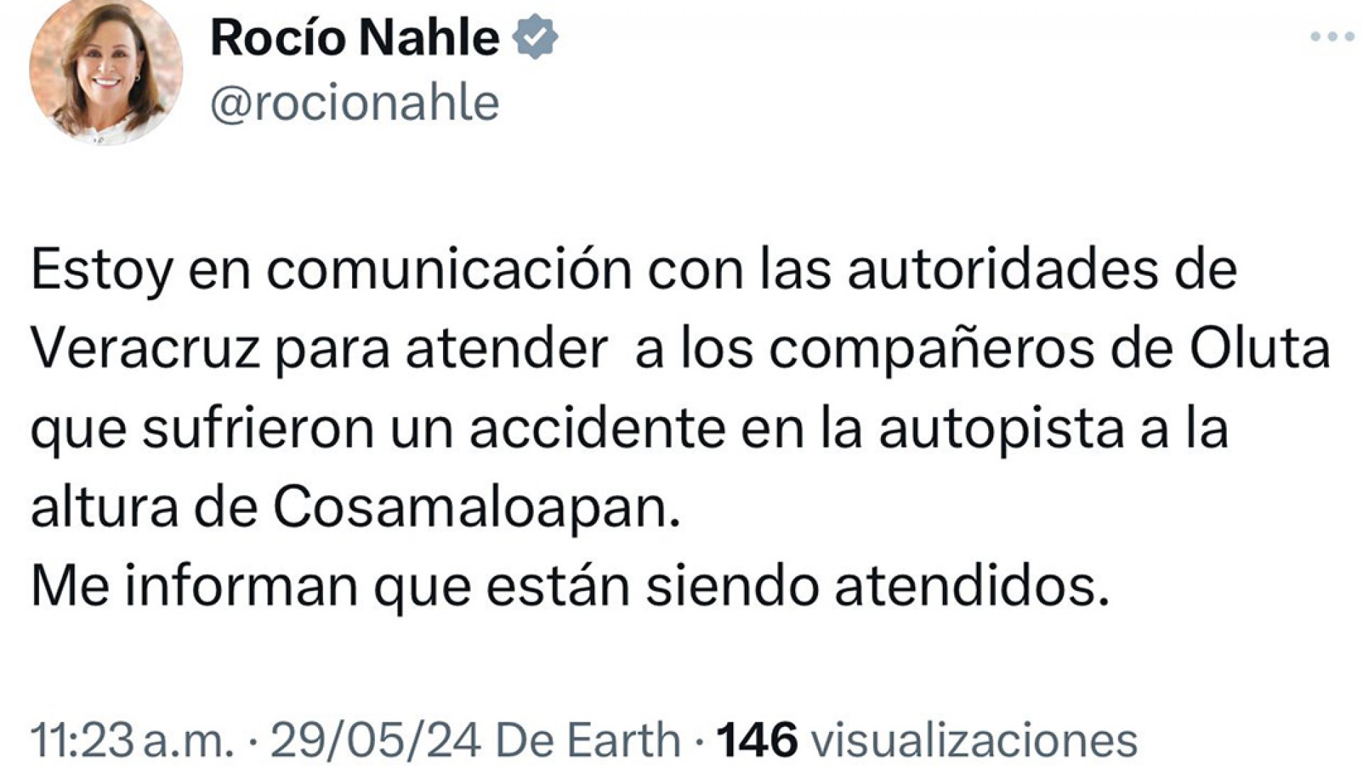 Lamenta Rocío Nahle accidente de morenistas veracruzanos