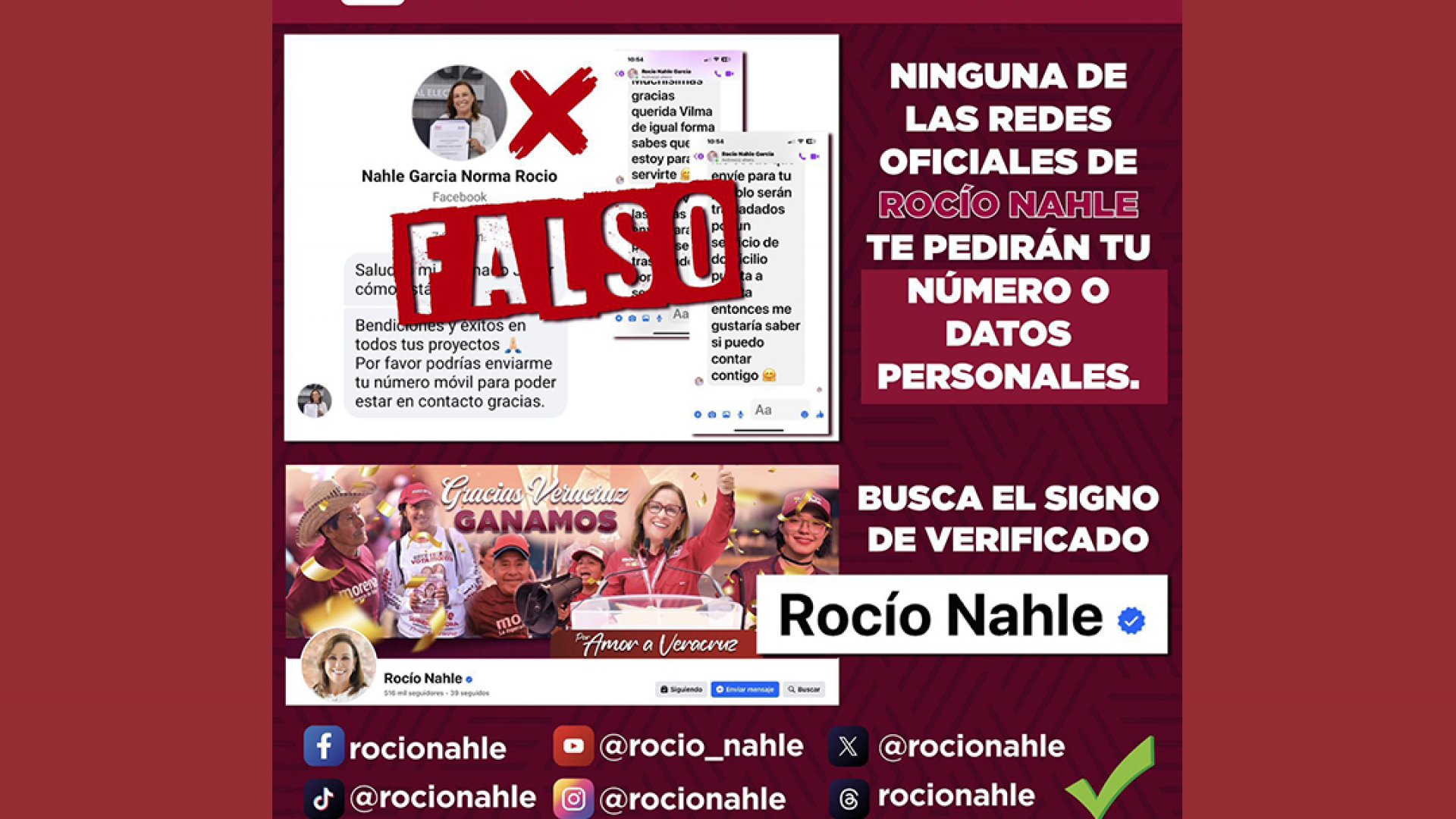 Desmiente Rocío Nahle solicitar información a través de sus redes oficiales