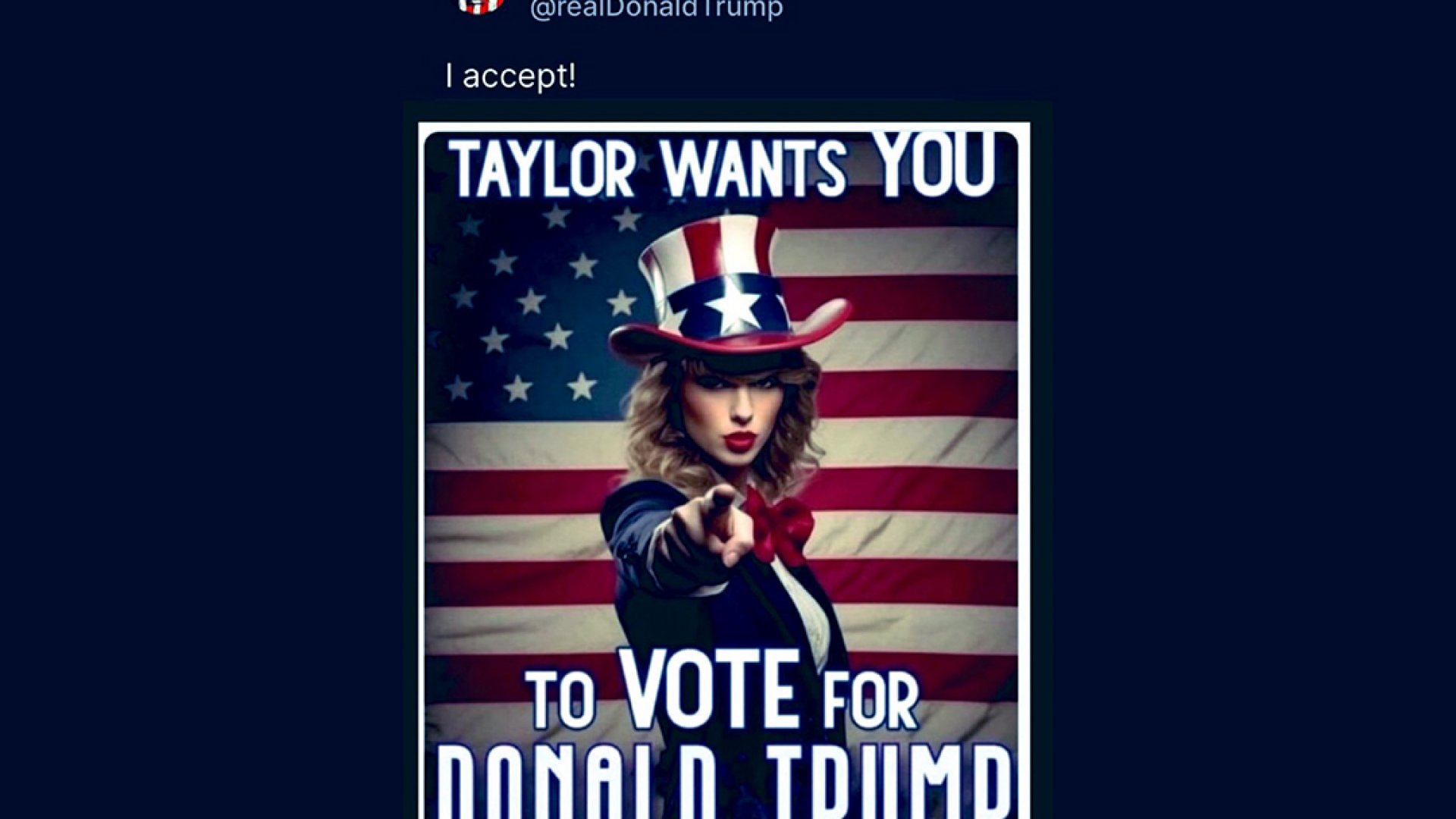 Donald Trump publica imágenes falsas de Taylor Swift apoyándolo