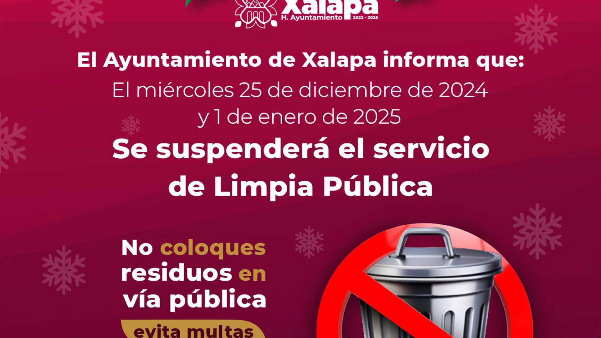 Este miércoles no habrá servicio de limpia pública