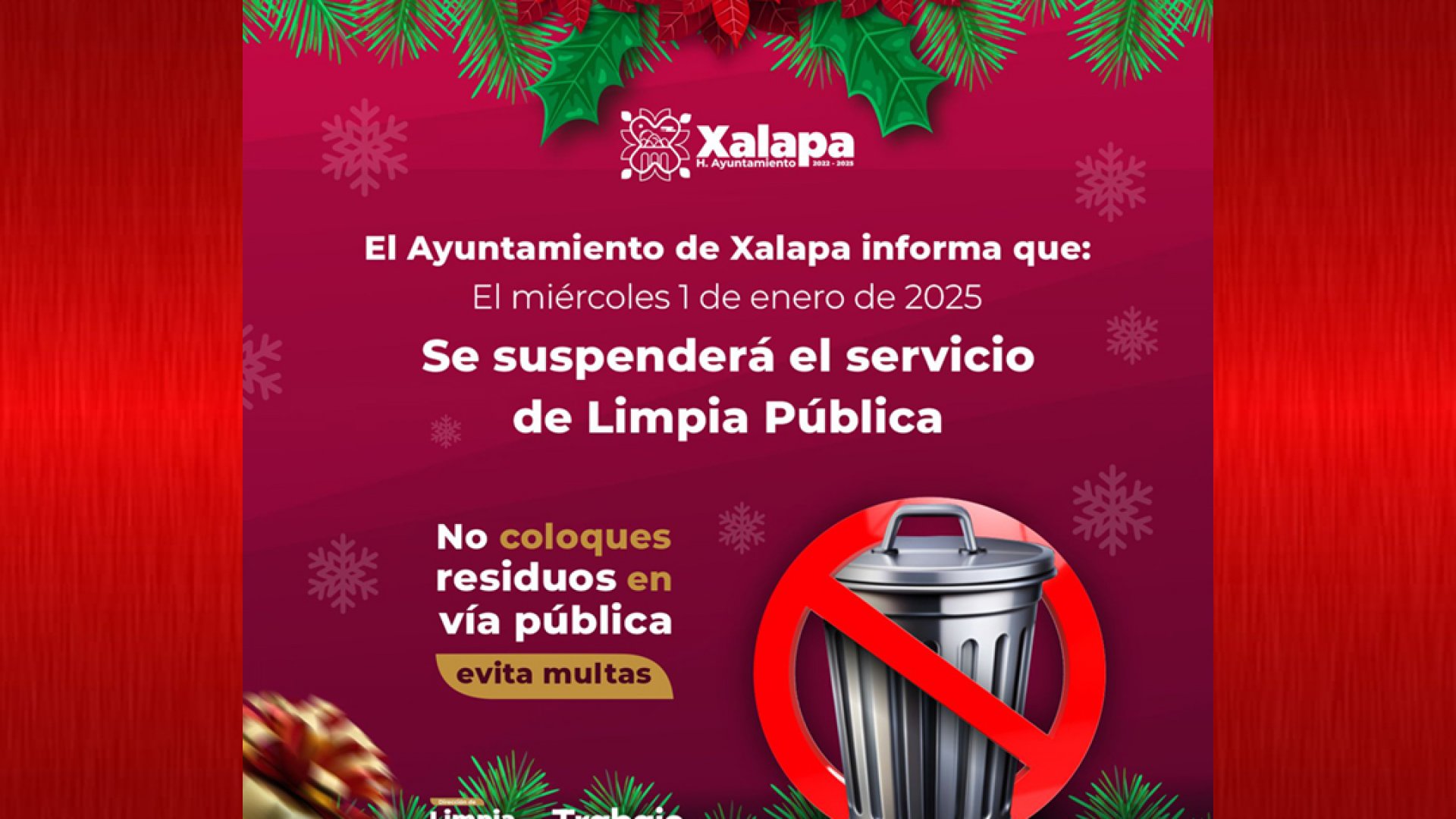 Se suspende servicio de limpia pública el próximo miércoles