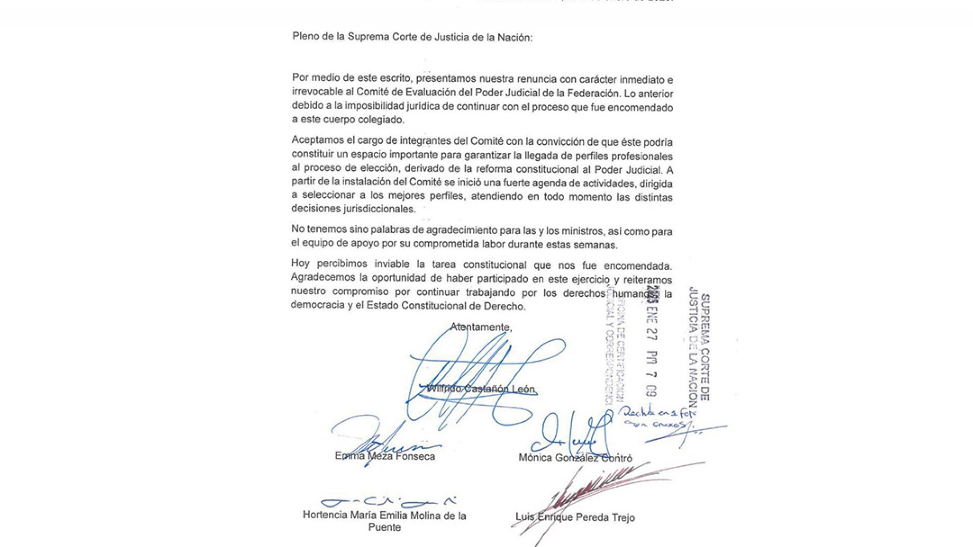 Renuncian los cinco integrantes del Comité de Evaluación del Poder Judicial