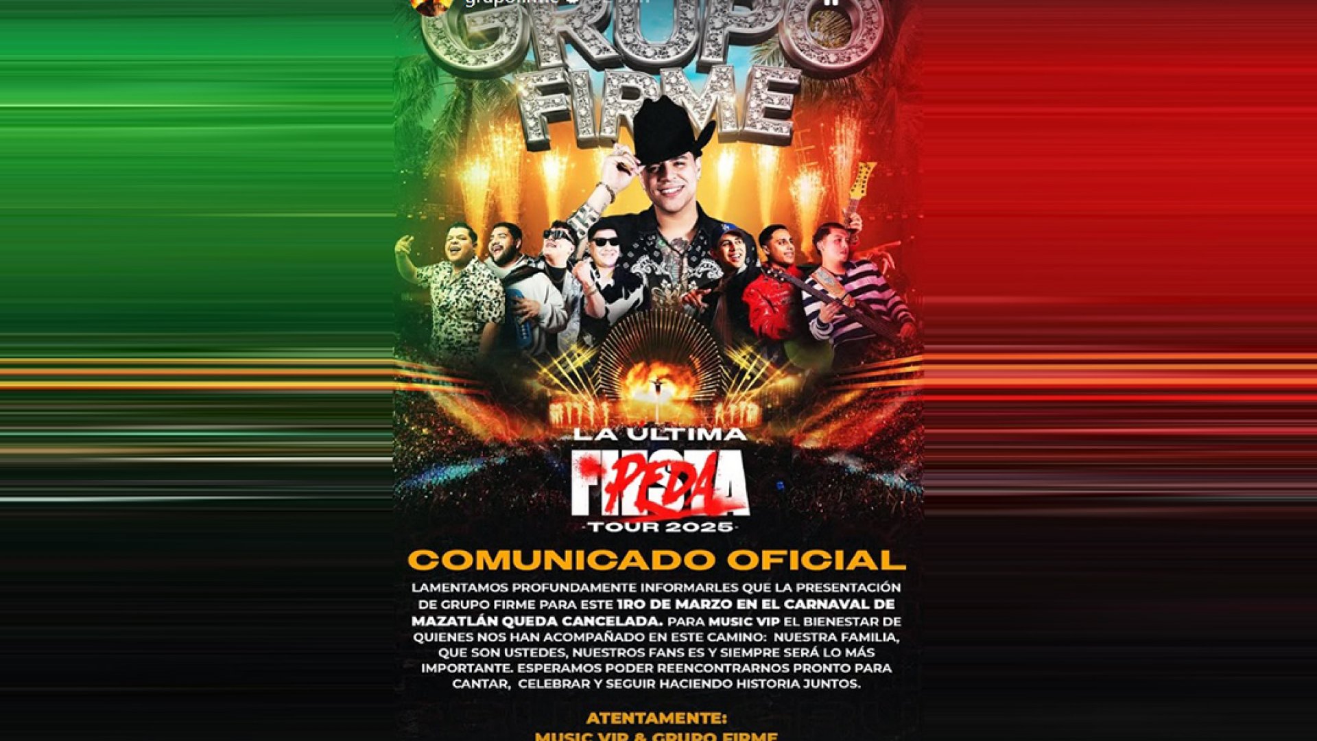 Grupo Firme cancela su presentación en el Carnaval de Mazatlán tras amenaza