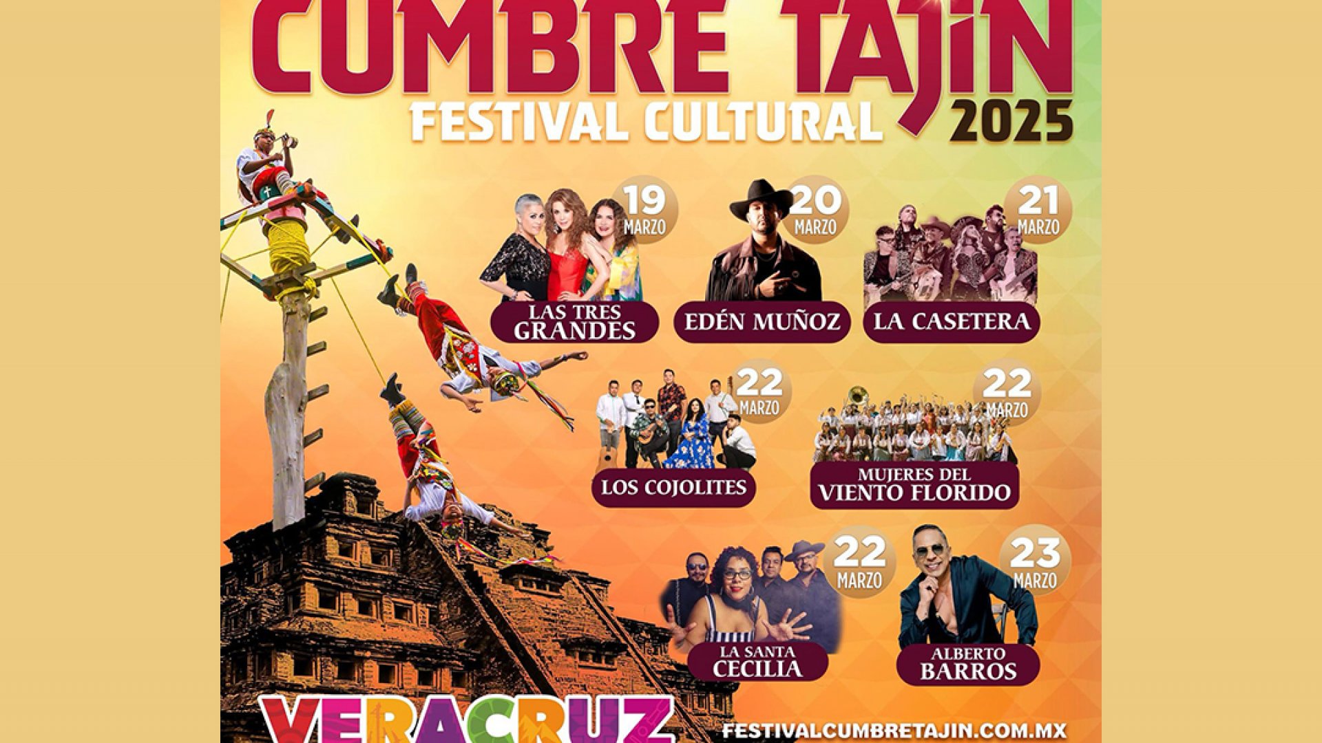 Las Tres Grandes abrirán Cumbre Tajín; Nahle invita al primer concierto