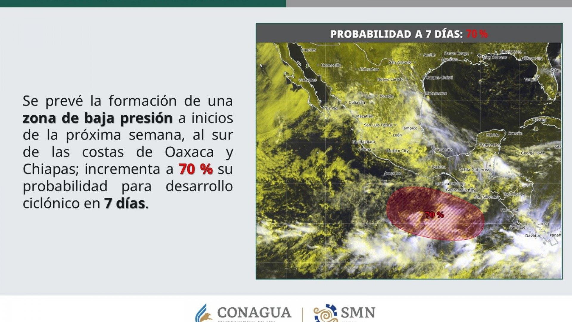 SMN prevé ciclón en próximos siete días